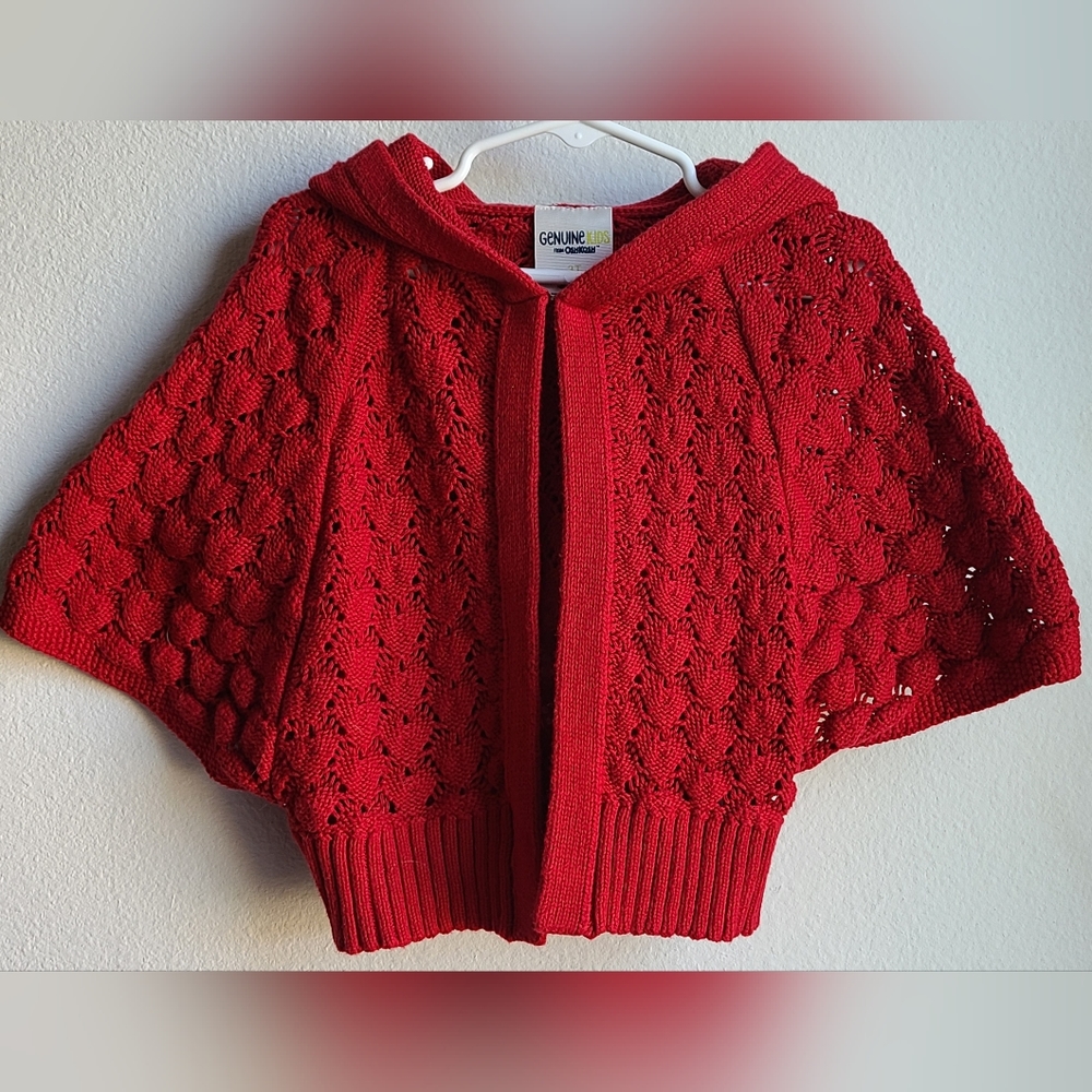 Genuine Kids from OshKosh - Red Knit Poncho with Hood, Sz 3T